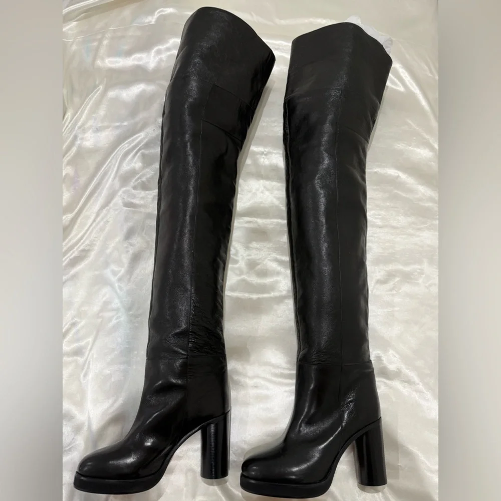 Isabel Marant Lurna Black Leather Thigh High Boots Size 37/7 Runway Statement